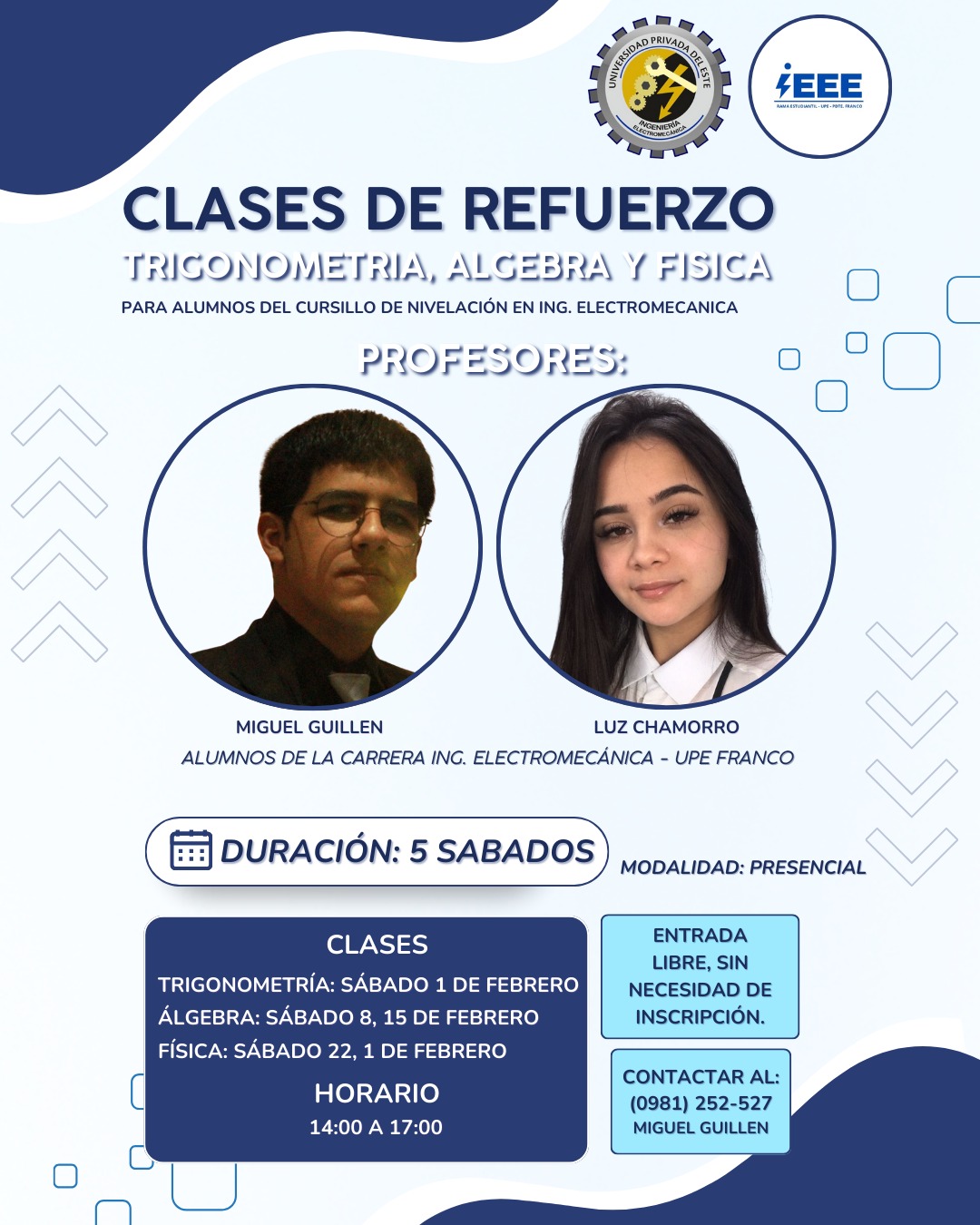 Clases de Refuerzo para Estudiantes del Cursillo de Nivelación en Ingeniería Electromecánica