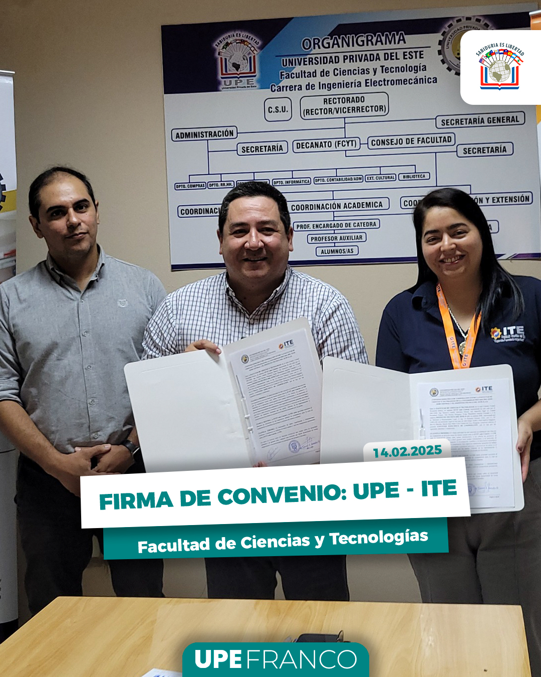 Ingeniería Electromecánica de la UPE Franco firma convenio con el Instituto Técnico del Este (ITE)