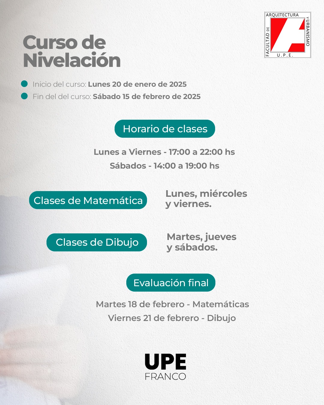 Curso de Nivelación UPE Franco 2025: Facultad de Arquitectura y Urbanismo