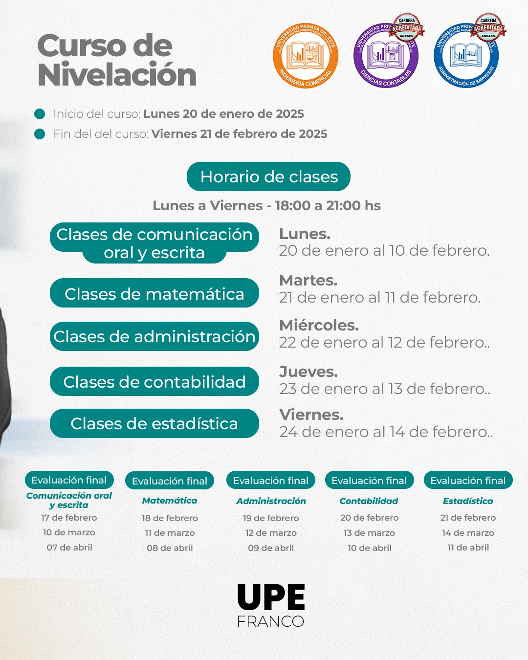 Curso de Nivelación UPE Franco 2025: Facultad de Ciencias Administrativas y Contables