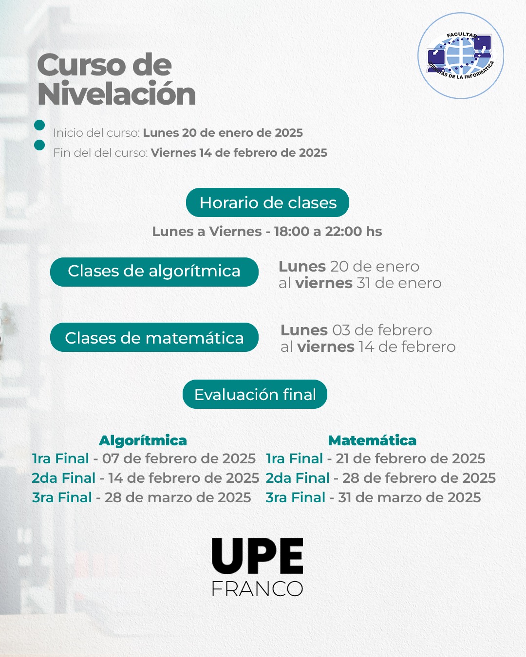 Curso de Nivelación UPE Franco 2025: Facultad de Ciencias de la Informática