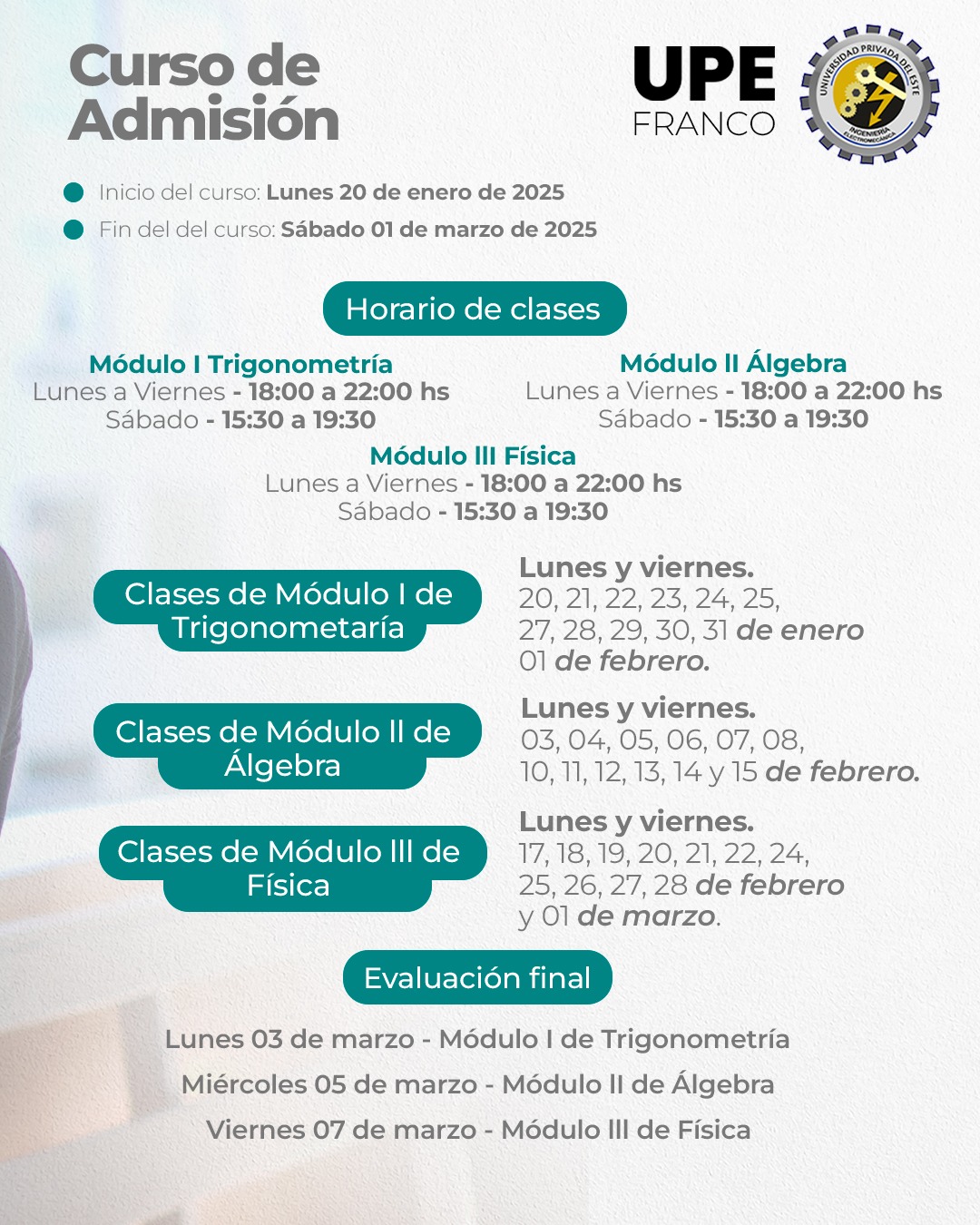  Curso de Admisión UPE Franco 2025: Facultad de Ciencias y Tecnologías