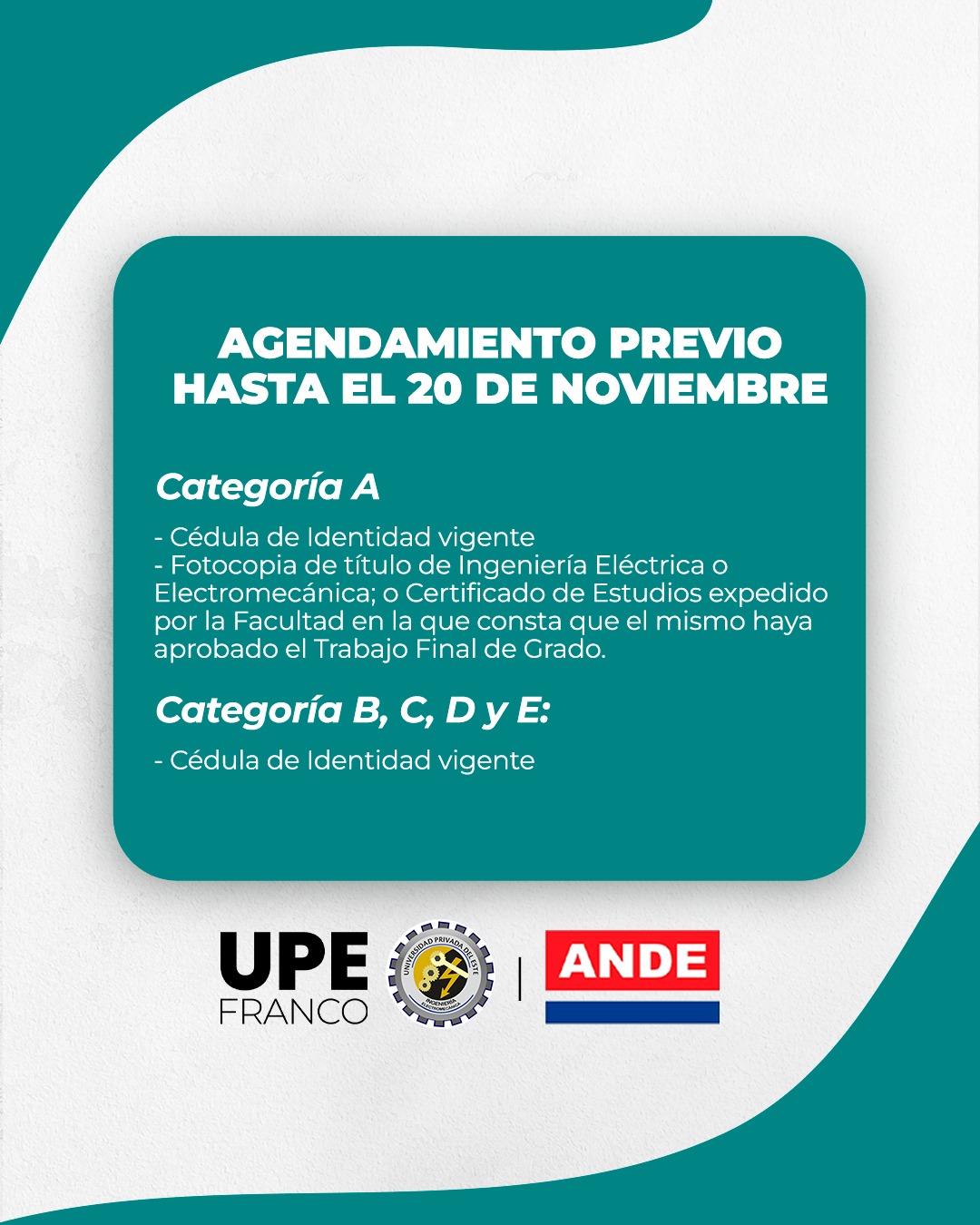 Examen de Matriculación para Electricistas en UPE Franco: Mesa Examinadora de Electricistas de ANDE