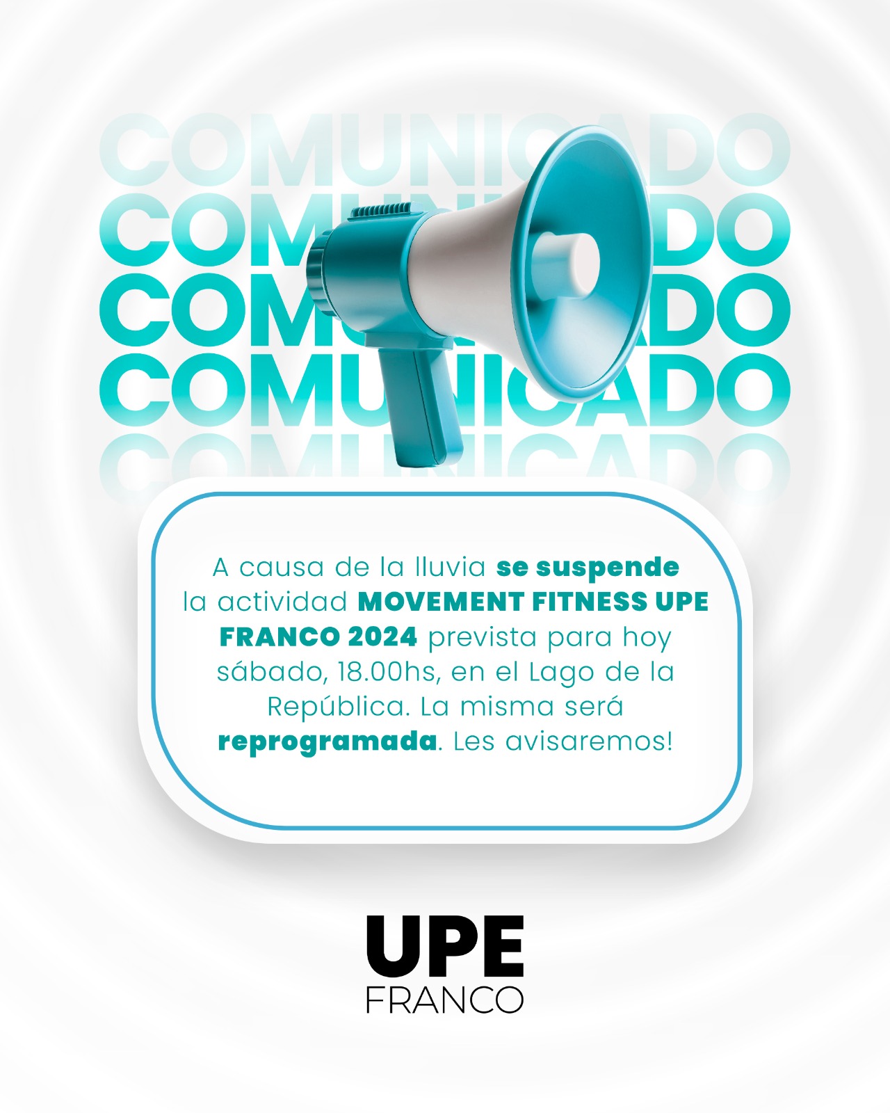 COMUNICADO: Se suspende la actividad de MOVEMENT FITNESS UPE FRANCO 2024