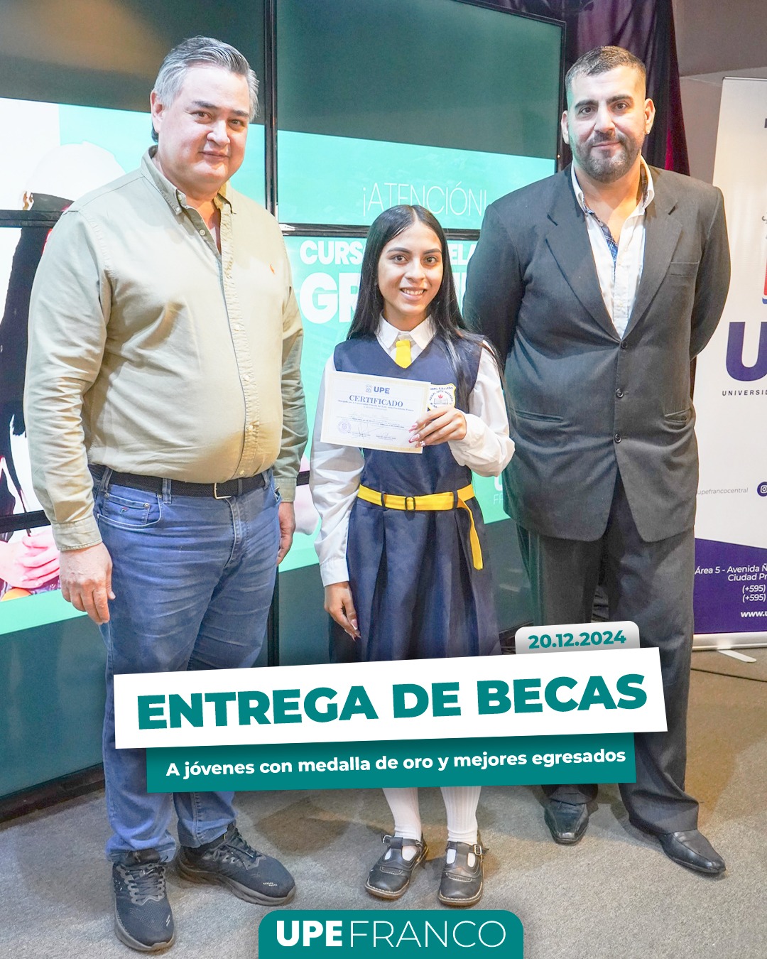 UPE Franco entregó becas y medias becas a centenares de jóvenes medalla de oro y mejores egresados