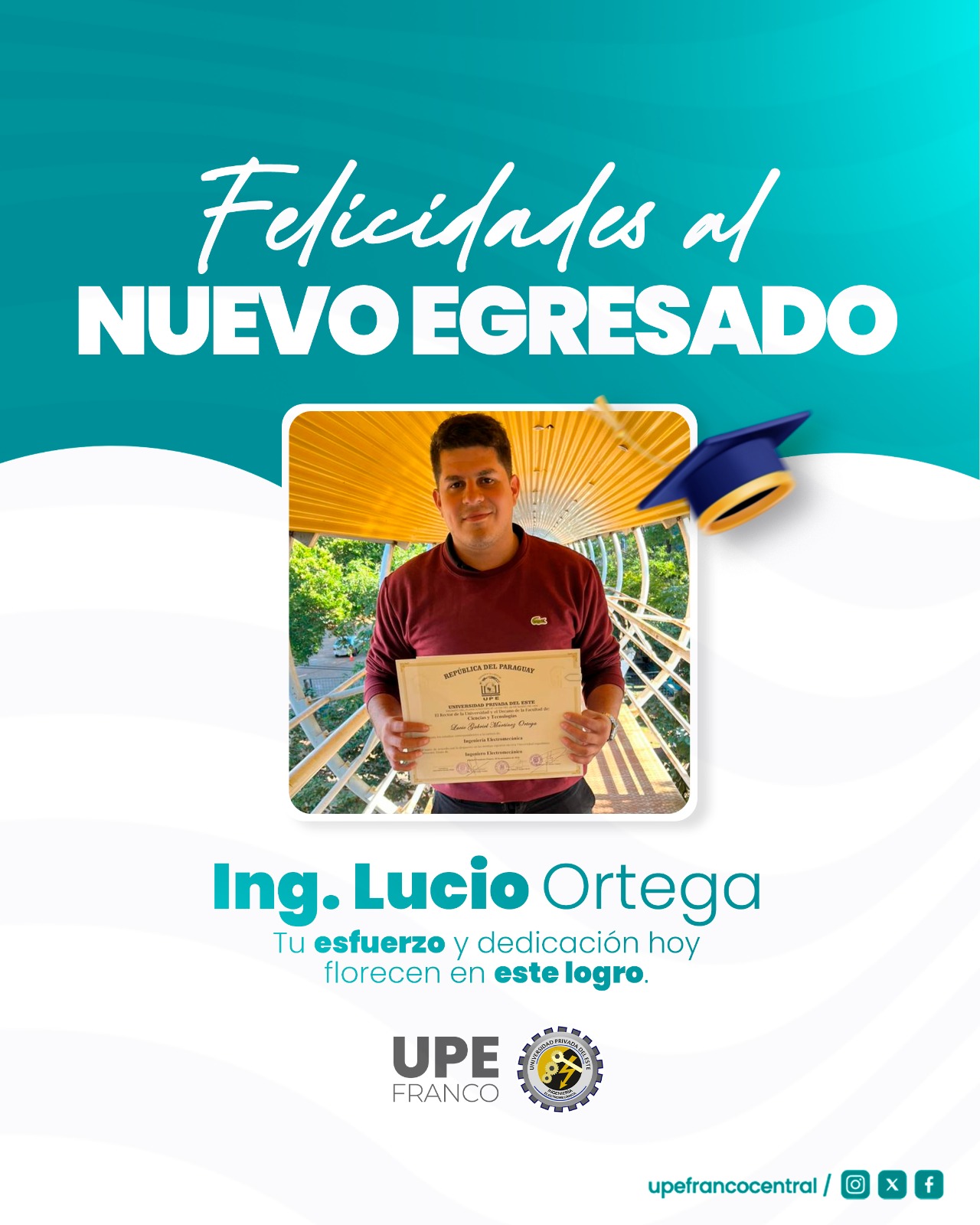 Orgullo UPE: Lucio Ortega culmina con éxito su formación en Ingeniería Electromecánica