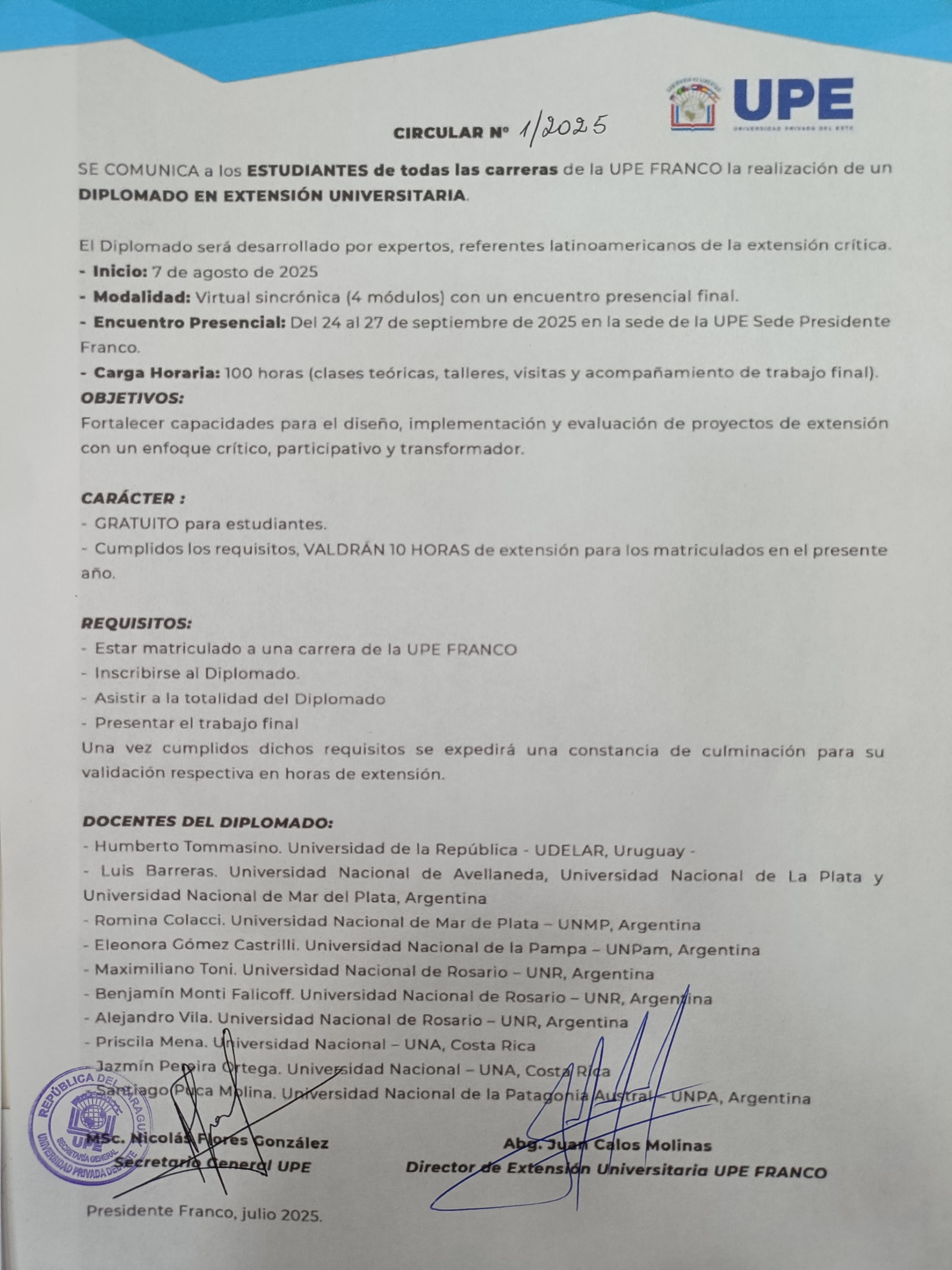 DIPLOMADO EN EXTENSIÓN UNIVERSITARIA CON EXPERTOS DE PRESTIGIOSAS UNIVERSIDADES LATINOAMERICANAS