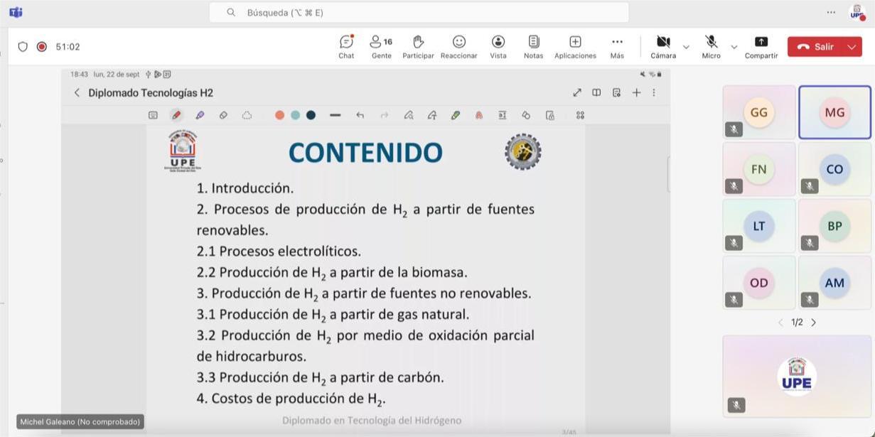 Diplomado en Tecnología del Hidrógeno: Primera clase del segundo módulo