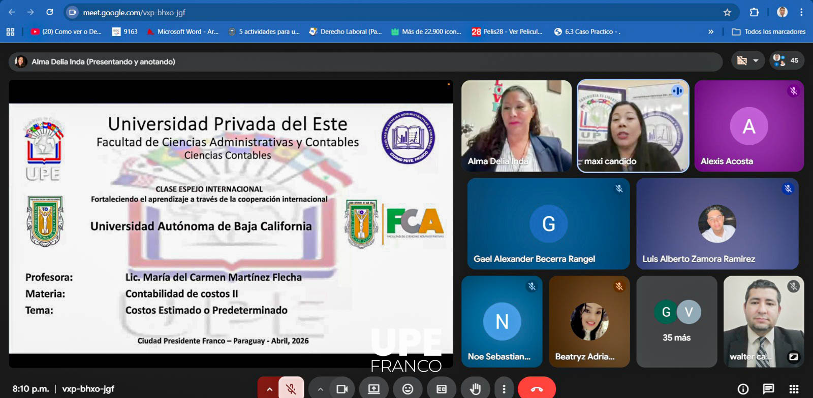 Clase Espejo Internacional: UPE FRANCO - UABC, México