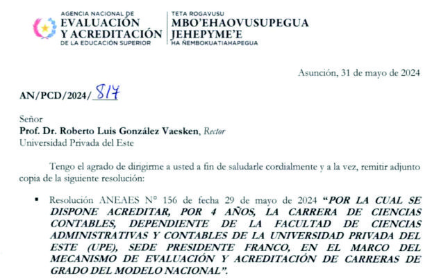 Carrera de Ciencias Contables Acreditada por la ANEAES