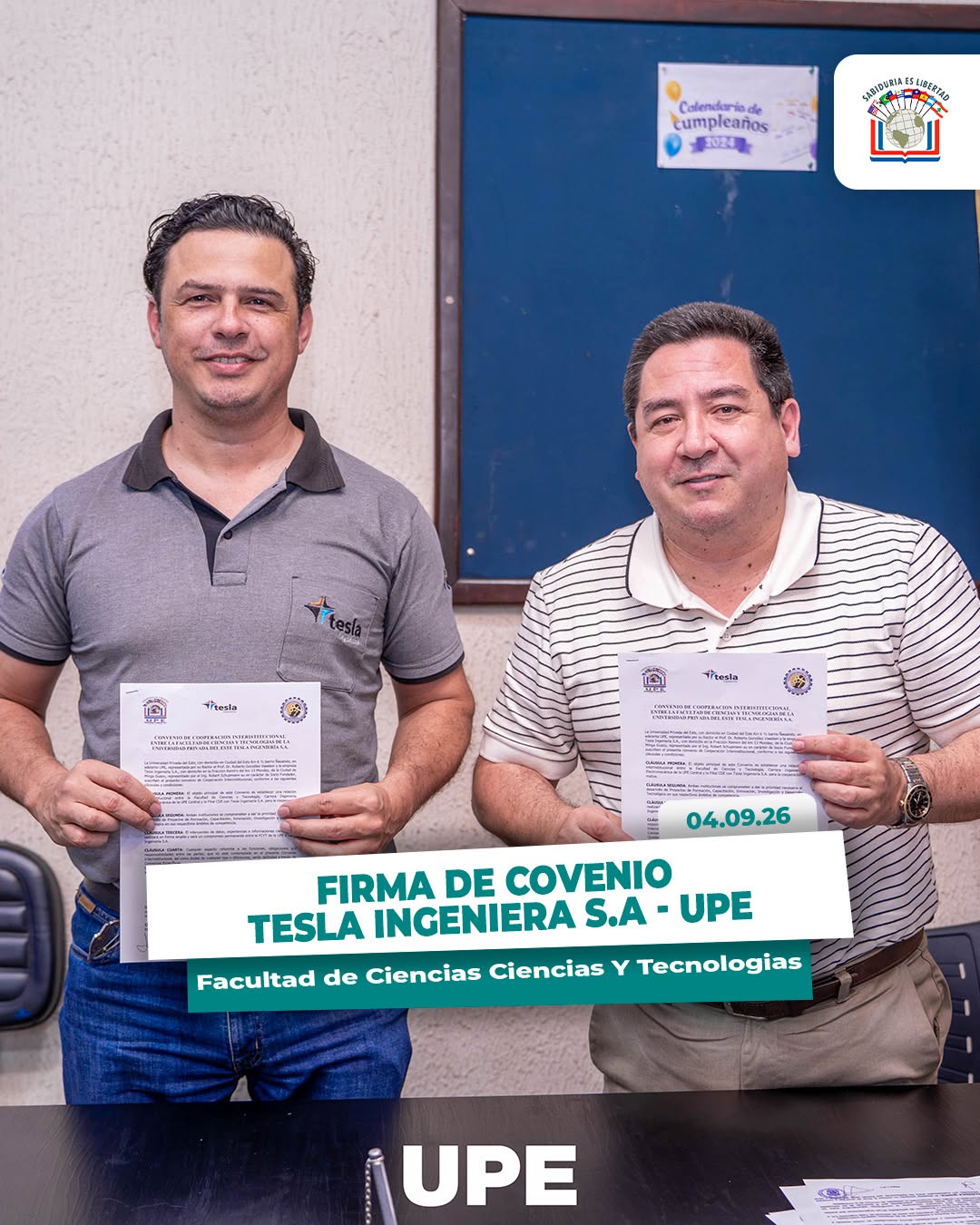 Convenio Interinstitucional entre UPE y Tesla Ingeniería S.A.