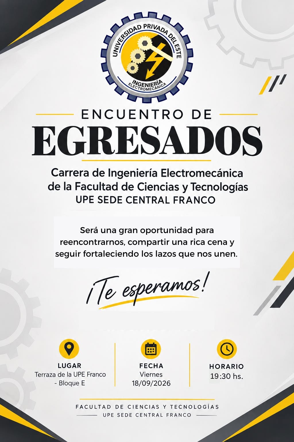 ENCUENTRO DE EGRESADOS – INGENIERÍA ELECTROMECÁNICA | UPE FRANCO